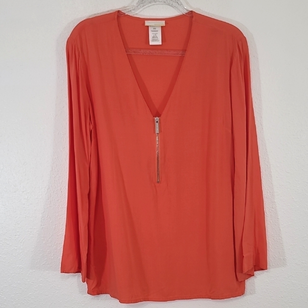 MICHAEL MICHAEL KORS Orange Long Sleeve Lightweight Tunic Top w/Front Zip, Large